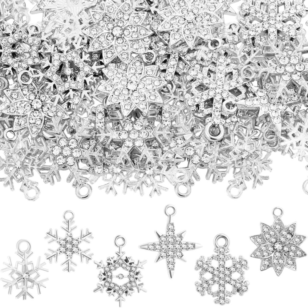 1116 50 Pcs Winter Snowflake Charms for Jewelry Making Pendant Assorted